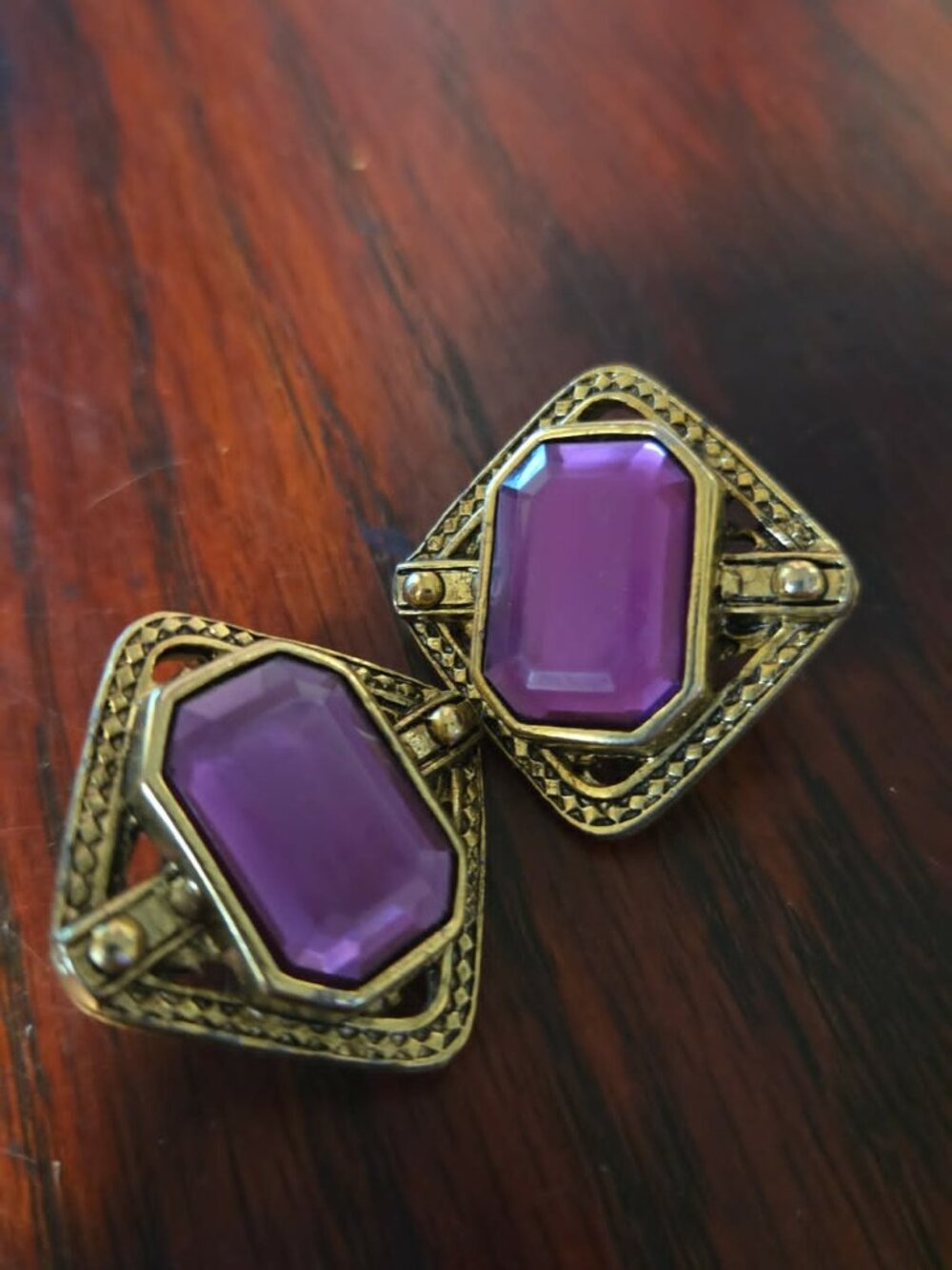 VTG 80s Art Deco Purple Amethyst Statement Earrings | Whimsigoth Gothic Mom Geom